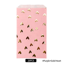 Load image into Gallery viewer, 25Pcs Wedding Favor Treat Paper Bag Wedding Birthday Anniversary Party Favor Candy Cookie Gift Paper Bag Pink And Gold Foil Heart