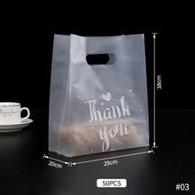 Load image into Gallery viewer, 50pcs Thank You Plastic Gift Bags Cafe Bread Bring Out Bag Shopping Packaging Bags With Handle Christmas Party Wedding Favors For Guests Decoration