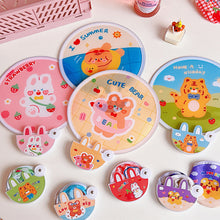 Load image into Gallery viewer, Summer Cartoon Handheld Round Fan Portable Fan with Handle Mini Folding Foldable Fan School Home Use Fan