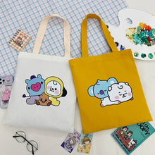 Load image into Gallery viewer, Korean BTS BT21 Cartoon Printed Canvas Tote Large Capacity Bag Fashion Shoulder Bag Ladies Canvas Bags