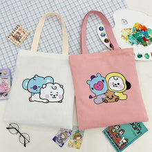 Load image into Gallery viewer, Korean BTS BT21 Cartoon Printed Canvas Tote Large Capacity Bag Fashion Shoulder Bag Ladies Canvas Bags