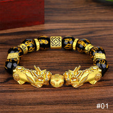 Load image into Gallery viewer, Pixiu Imitation White Jade Barrel Beads Good Luck Bracelet Pi Yao Beads Bracelet Men Women Wristband Elastic Religious Bracelet