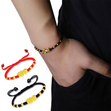 Load image into Gallery viewer, Red and Black Rope Pixiu Hand-woven Bracelet Good Luck Bracelet Pi Yao Beads Bracelet Men Women Wristband Couple Bracelet