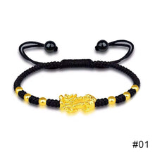 Load image into Gallery viewer, Red and Black Rope Pixiu Hand-woven Bracelet Good Luck Bracelet Pi Yao Beads Bracelet Men Women Wristband Couple Bracelet