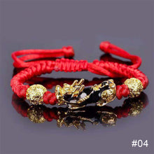Load image into Gallery viewer, Red and Black Rope Pixiu Hand-woven Bracelet Good Luck Bracelet Pi Yao Beads Bracelet Men Women Wristband Couple Bracelet