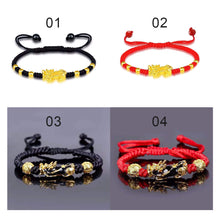 Load image into Gallery viewer, Red and Black Rope Pixiu Hand-woven Bracelet Good Luck Bracelet Pi Yao Beads Bracelet Men Women Wristband Couple Bracelet