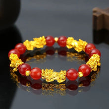 Load image into Gallery viewer, Gold Pixiu Red Agate Transport Evil Spirit Lucky Bracelet Bracelet Feng Shui Piyao Imitation Agate Elastic Couple Bracelet