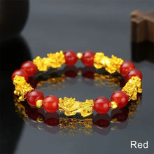 Load image into Gallery viewer, Gold Pixiu Red Agate Transport Evil Spirit Lucky Bracelet Bracelet Feng Shui Piyao Imitation Agate Elastic Couple Bracelet