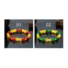 Load image into Gallery viewer, Gold Pixiu Red Agate Transport Evil Spirit Lucky Bracelet Bracelet Feng Shui Piyao Imitation Agate Elastic Couple Bracelet
