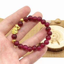 Load image into Gallery viewer, Gold Pixiu Red Agate Transport Evil Spirit Lucky Bracelet Bracelet Feng Shui Piyao Imitation Agate Elastic Couple Bracelet