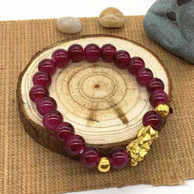 Load image into Gallery viewer, Gold Pixiu Red Agate Transport Evil Spirit Lucky Bracelet Bracelet Feng Shui Piyao Imitation Agate Elastic Couple Bracelet