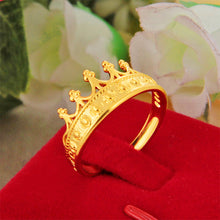 Load image into Gallery viewer, Gold Color Jewelry Ring Alluvial Gold Design Kiss Rose Crown Hollowed-out Copper Cash Women Adjustable Pure Brass Plating Ring