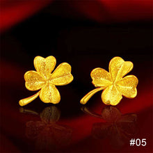 Load image into Gallery viewer, Saudi Gold Rose Hollow-out Ear Stud Fashion Female Simple Love Heart Design Earrings Gold Clover Jewelry Women Accessories
