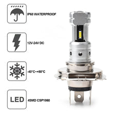 Load image into Gallery viewer, 4SMD CSP1860 LED Motorcycle Scooter Headlamp Head Light DRL High Low 80W Light White H4 P15D BA20D