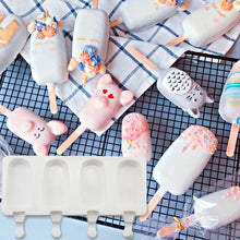 Load image into Gallery viewer, 4Cell/Cavity Silicone Ice Cream Mould DIY Popsicle Mold Ice Cube Tray Puck Popsicle Mold Chocolate Mold Tray