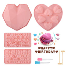 Load image into Gallery viewer, Large Silicone Diamond Heart Numbers Letters Alphabet Cake Mold Set Chocolate Fondant Cake Decoration Baking Tool Mousse Cake Dessert Candy Pastry Baking Accessories