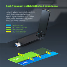 Load image into Gallery viewer, 5G Dual Frequency Free Drive Wireless Network Card 1200M USB 3.0 Wireless Laptop PC Computer Wifi Receiver