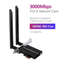 Load image into Gallery viewer, 3000M WiFi6E PCI-E Tri-band Computer Built-in Gaming Network Card Bluetooth-compatible 5.2 5G/2.4GHz WiFi Wireless Adapter