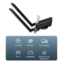 Load image into Gallery viewer, 3000M WiFi6E PCI-E Tri-band Computer Built-in Gaming Network Card Bluetooth-compatible 5.2 5G/2.4GHz WiFi Wireless Adapter