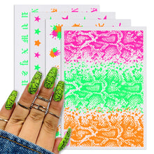 Load image into Gallery viewer, Luminous Effect Nail Sticker Flame Snake Skin Texture Design Tips Glitter Nail Art Decoration Stickers Adhesive Manicure Sticker