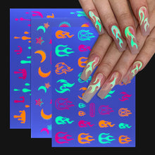 Load image into Gallery viewer, Luminous Effect Nail Sticker Flame Snake Skin Texture Design Tips Glitter Nail Art Decoration Stickers Adhesive Manicure Sticker