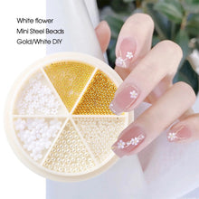 Load image into Gallery viewer, 6 Grids/box Steel Ball White Flower Pearl Mixed Nail Art Jewelry Nail Decoration Nail Art DIY Nail Accessories