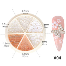 Load image into Gallery viewer, 6 Grids/box Steel Ball White Flower Pearl Mixed Nail Art Jewelry Nail Decoration Nail Art DIY Nail Accessories