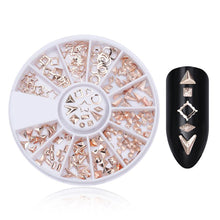 Load image into Gallery viewer, 12 Grids/box Disc Nail Art Jewelry Rivet Pearl Rhinestone Alloy Patch Nail Decoration Nail Art DIY Nail Accessories