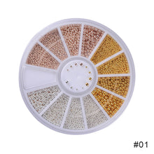 Load image into Gallery viewer, 12 Grids/box Disc Nail Art Jewelry Rivet Pearl Rhinestone Alloy Patch Nail Decoration Nail Art DIY Nail Accessories