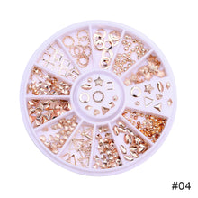 Load image into Gallery viewer, 12 Grids/box Disc Nail Art Jewelry Rivet Pearl Rhinestone Alloy Patch Nail Decoration Nail Art DIY Nail Accessories