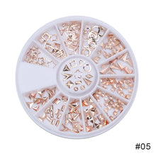 Load image into Gallery viewer, 12 Grids/box Disc Nail Art Jewelry Rivet Pearl Rhinestone Alloy Patch Nail Decoration Nail Art DIY Nail Accessories
