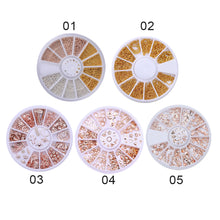Load image into Gallery viewer, 12 Grids/box Disc Nail Art Jewelry Rivet Pearl Rhinestone Alloy Patch Nail Decoration Nail Art DIY Nail Accessories