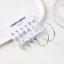 Load image into Gallery viewer, 9pcs/set Women Metal Geometric Hoop Earrings Pearl Stud Earrings Set Fashion All-match Earrings Accessories Jewelry