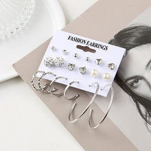 Load image into Gallery viewer, 9pcs/set Women Metal Geometric Hoop Earrings Pearl Stud Earrings Set Fashion All-match Earrings Accessories Jewelry