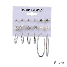 Load image into Gallery viewer, 9pcs/set Women Metal Geometric Hoop Earrings Pearl Stud Earrings Set Fashion All-match Earrings Accessories Jewelry