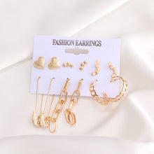 Load image into Gallery viewer, 6pcs/set Women Vintage Gold Hoop Set Diamond Pearl Earrings Fashion All-match Earrings Temperament Accessories Jewelry