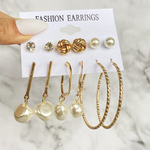 Load image into Gallery viewer, 6pcs/set Women Vintage Gold Hoop Set Diamond Pearl Earrings Fashion All-match Earrings Temperament Accessories Jewelry