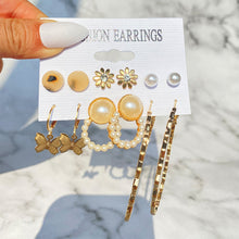 Load image into Gallery viewer, 6pcs/set Women Vintage Gold Hoop Set Diamond Pearl Earrings Fashion All-match Earrings Temperament Accessories Jewelry