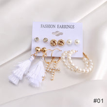 Load image into Gallery viewer, 6pcs/set Women Vintage Gold Hoop Set Diamond Pearl Earrings Fashion All-match Earrings Temperament Accessories Jewelry