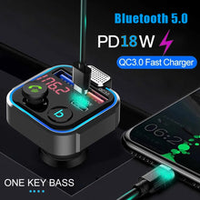 Load image into Gallery viewer, Car MP3 Player Bluetooth 5.0 FM Transmitter One Key Bass Microphone Handsfree Music Play USB QC3.0 PD 20W Quick Charger