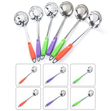 Load image into Gallery viewer, Stainless Steel Soup Spoon Colander Colorful Handle Spoon With Hole Hangable Non-Hole Colander Kitchen Tools Accessories