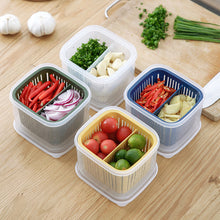 Load image into Gallery viewer, Square Drain Sealed Box Ginger Garlic Onion Food Vegetable 2 in1 Container Storage Fridge Box Durable Kitchen Fresh-keeping Box