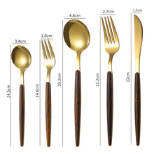 Load image into Gallery viewer, Wooden Tableware for Kitchen Cutlery Set Stainless Steel Dinnerware Glossy Wood Western Food Knife fork Teaspoon