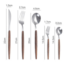 Load image into Gallery viewer, Wooden Tableware for Kitchen Cutlery Set Stainless Steel Dinnerware Glossy Wood Western Food Knife fork Teaspoon