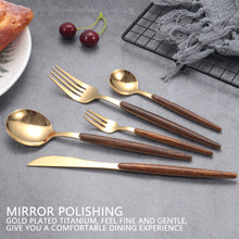 Load image into Gallery viewer, Wooden Tableware for Kitchen Cutlery Set Stainless Steel Dinnerware Glossy Wood Western Food Knife fork Teaspoon