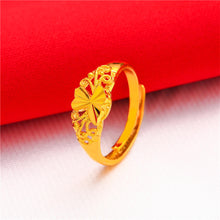 Load image into Gallery viewer, Fashion Vietnam Sha Jin Hollow Adjustable Bracelet Gold Rose Ring 3D Alloy Hard Gold Women Elegant Jewelry Accessories