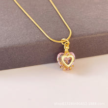 Load image into Gallery viewer, 18K Gold-plated Diamond Birthstone Necklace Crystal Heart-shaped Birthday Stone Pendant Titanium Steel Necklace Girl Gift