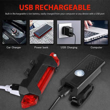 Load image into Gallery viewer, Bike Light MTB Road Bike Bicycle Front Back Rear Taillight USB Rechargeable Cycling Safety Warning Light Bicycle Lamp Flashlight