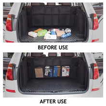 Load image into Gallery viewer, Car Back Seat Trunk Organizer Rear Seats Storage for Car Truck SUV Adjustable Auto Back Seat Cargo Organizers with Mesh Pockets