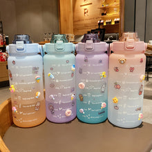 Load image into Gallery viewer, 2L Sports Water Bottle With Time Marker Straw Lids Large Capacity Tiktok Drinking Bottle Plastic Leak-proof Frosted Cup Outdoor